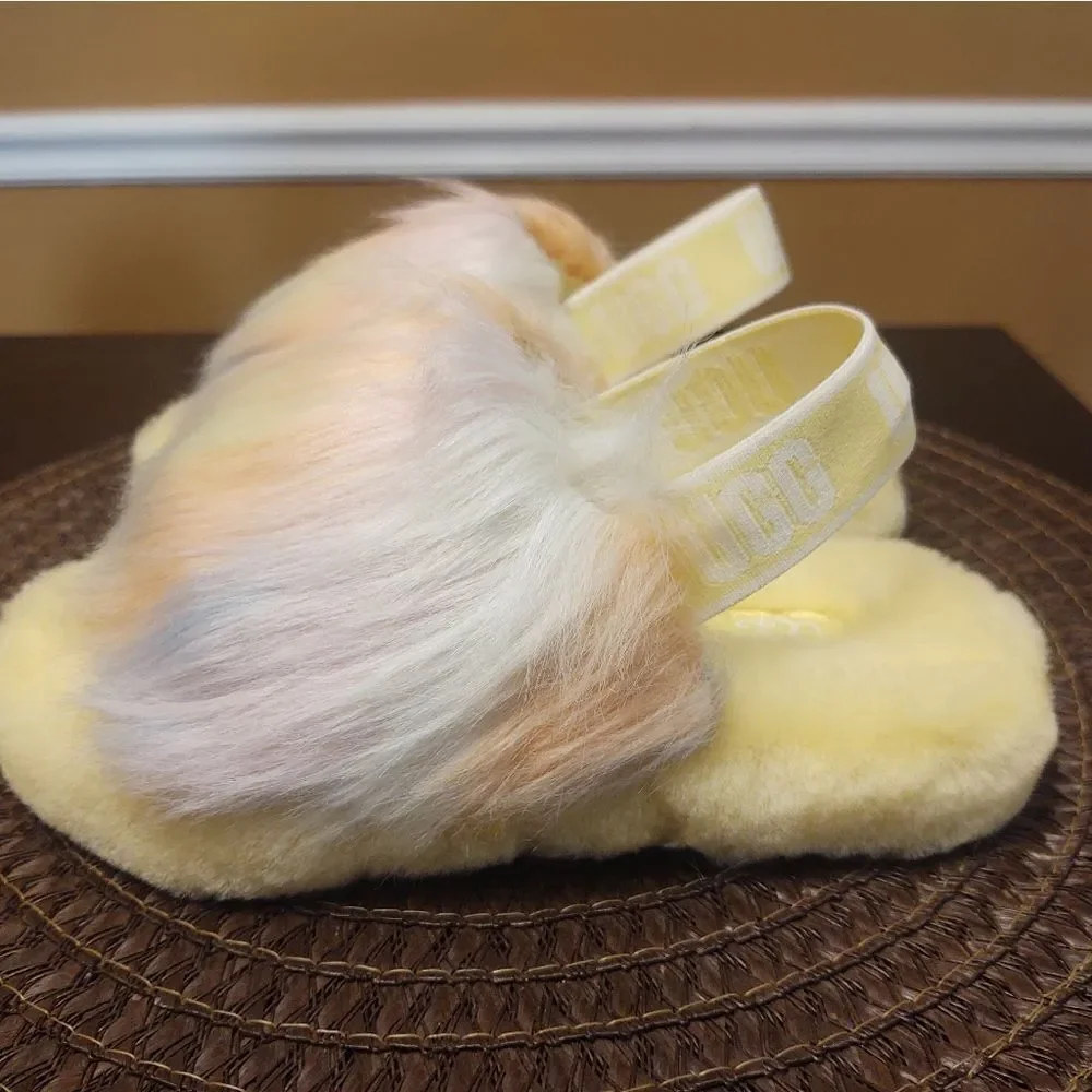 UGG Fluff Yeah Slide Slippers Lemonade Tie Dye Youth Kids Size 13 NEW
